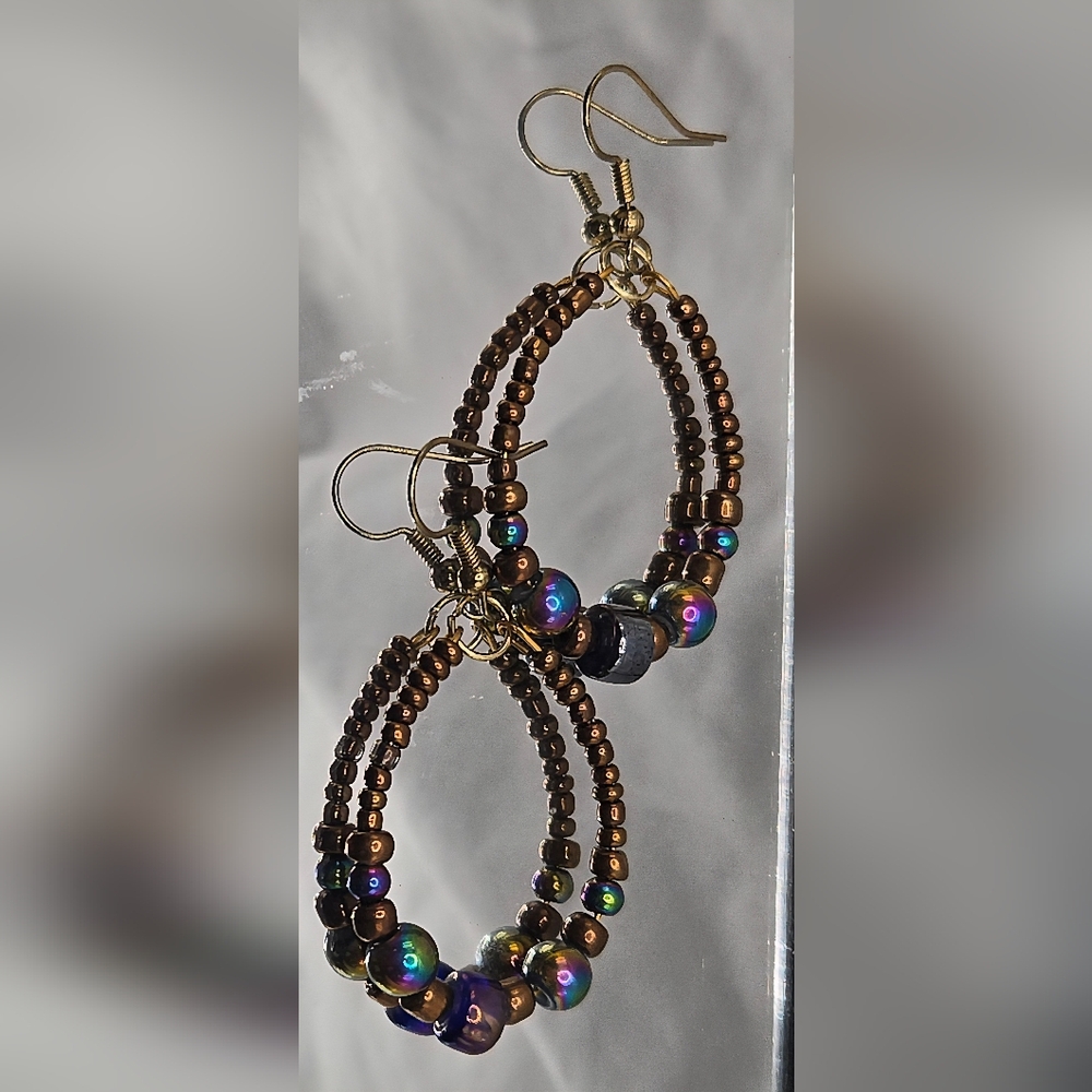Elegant Handmade Iridescent Beaded Hoop Earrings